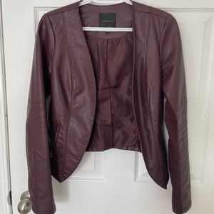 Women's faux leather moto jacket, size US Small, Dynamite, burgundy/wine color